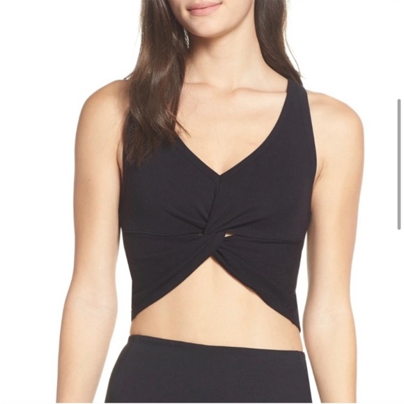 Free People Movement New Moon Knot Front Ribbed Crop Tank Black Lg - Picture 4 of 14